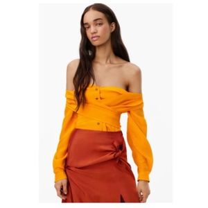 Zara Orange Off Shoulder Tied Crop Top Blouse NWT Size S